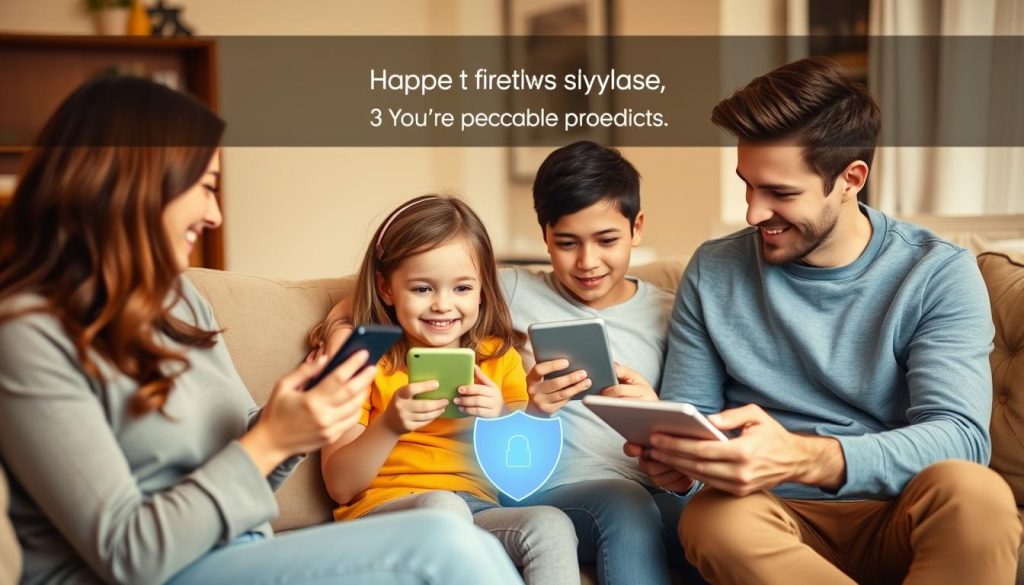 Family enjoying digital life with peace of mind thanks to hardware firewall protection Family enjoying digital life with peace of mind thanks to hardware firewall protection