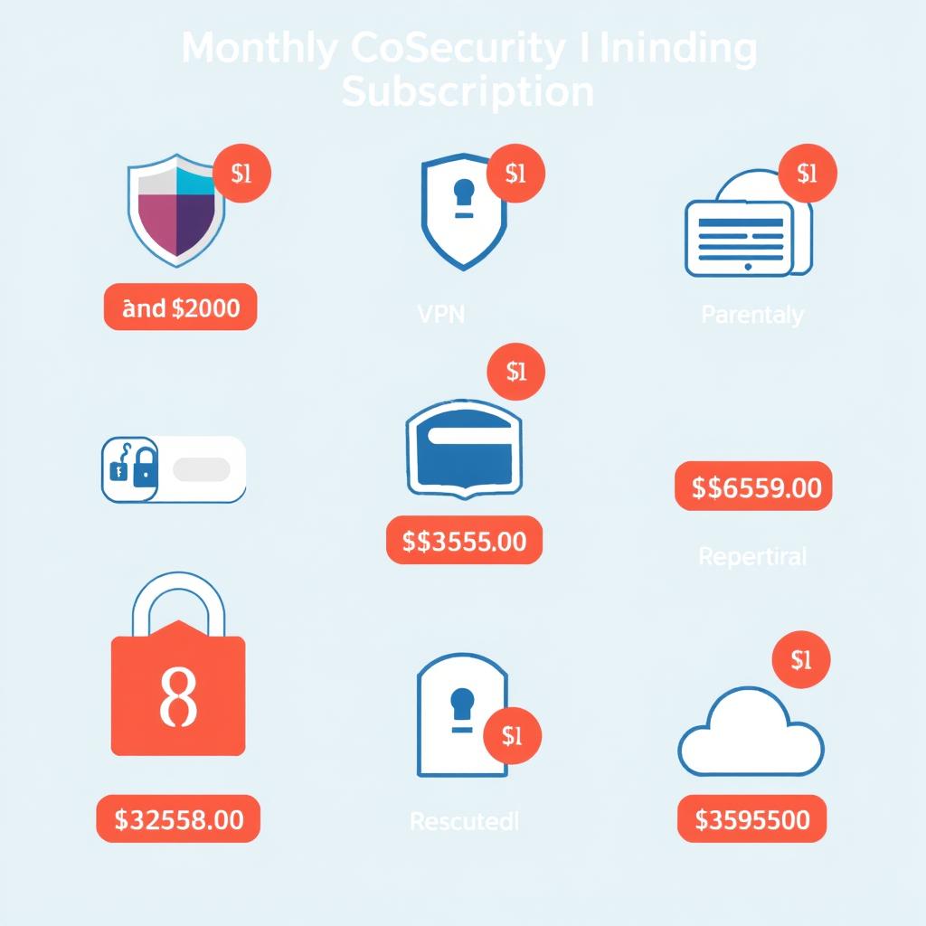 Multiple subscription security services showing recurring monthly costs Multiple subscription security services showing recurring monthly costs