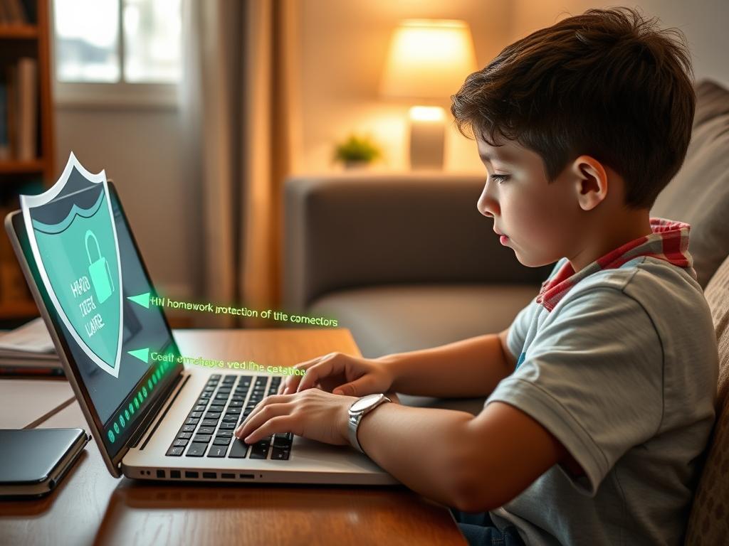 Student using school-issued laptop at home with HPN Defender protection